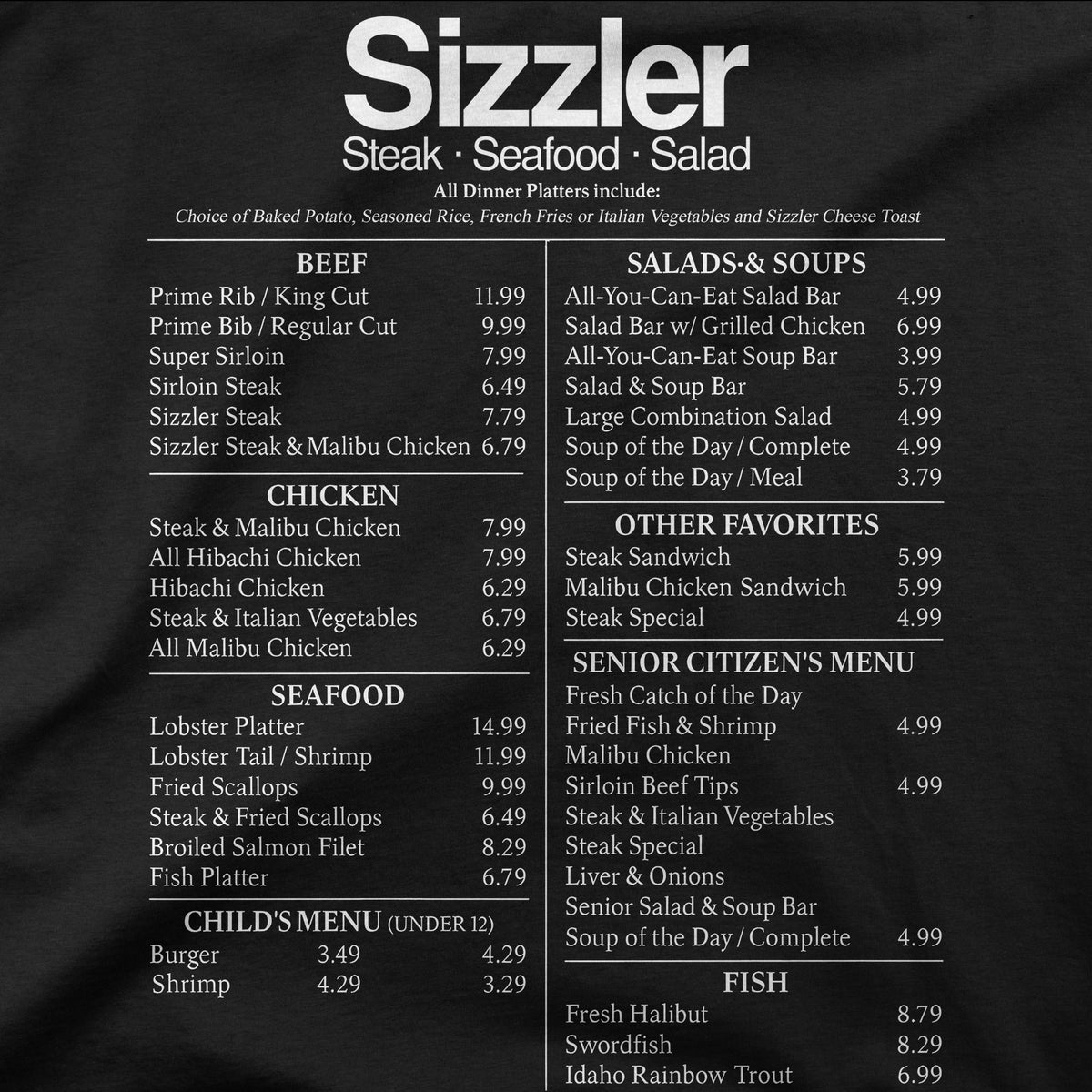 Sizzler | 80's Menu | Tee – Neckbreaker Tees